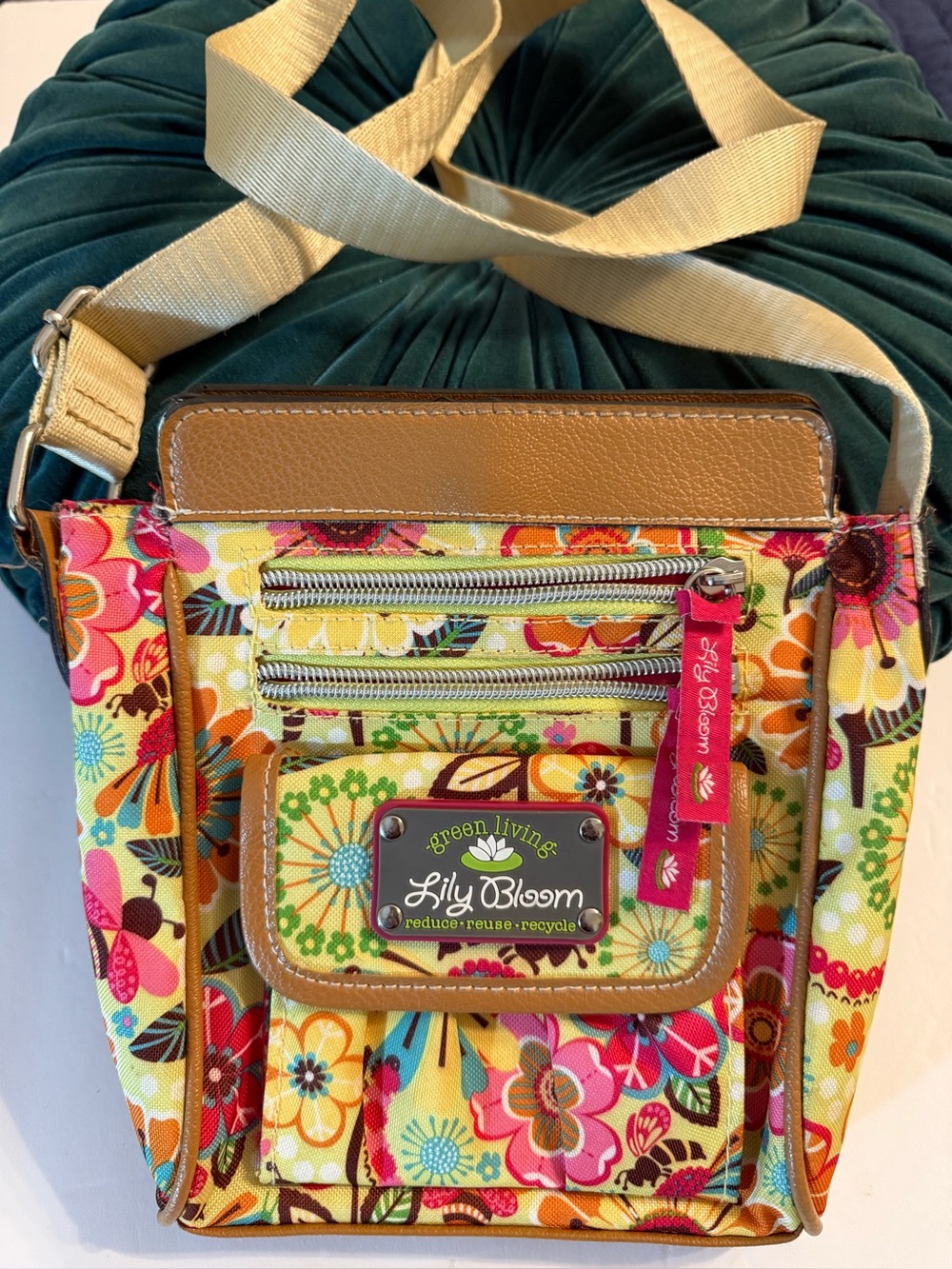 Lily Bloom Multicolor Floral Crossbody Bag with Yellow Strap Accents